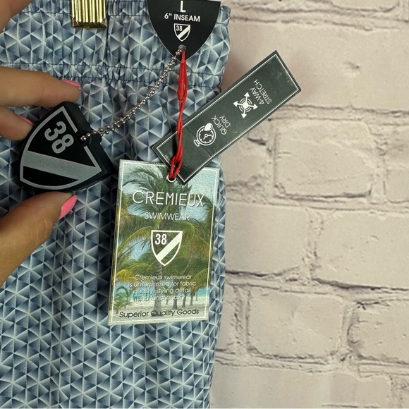 Daniel Cremieux swimwear Blue White geo print 6" Swim Trunks shorts sz L - Picture 3 of 10